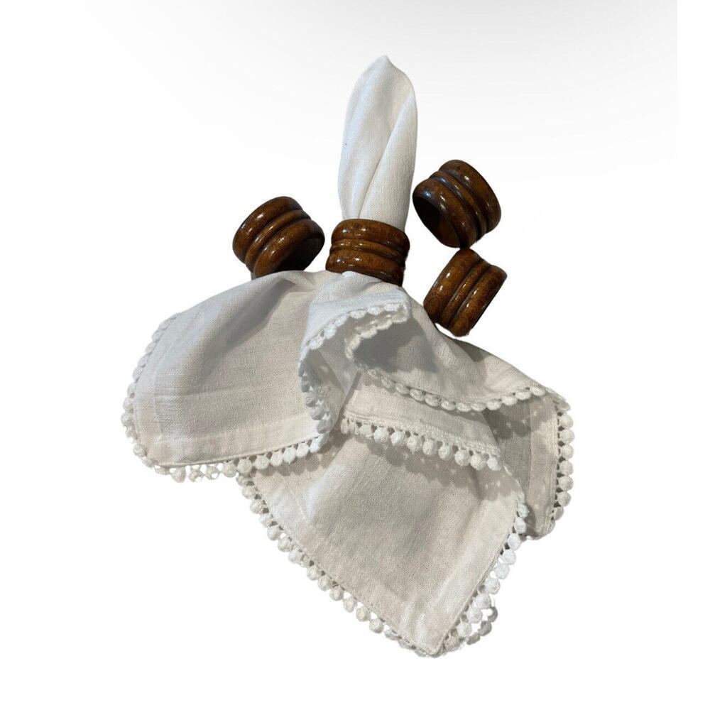 Carved Solid wood Napkin ring‎ holders set of 4 boho wedding formal dinner party